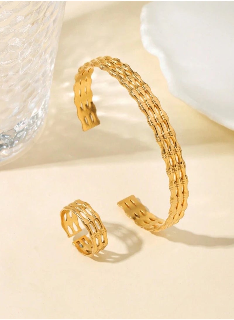 JewelryPalace Gold Plated Stainless Steel Bracelet And Ring Set  - Image 1