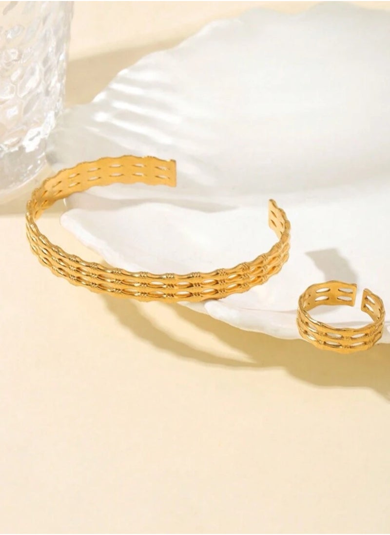 JewelryPalace Gold Plated Stainless Steel Bracelet And Ring Set  - Image 2