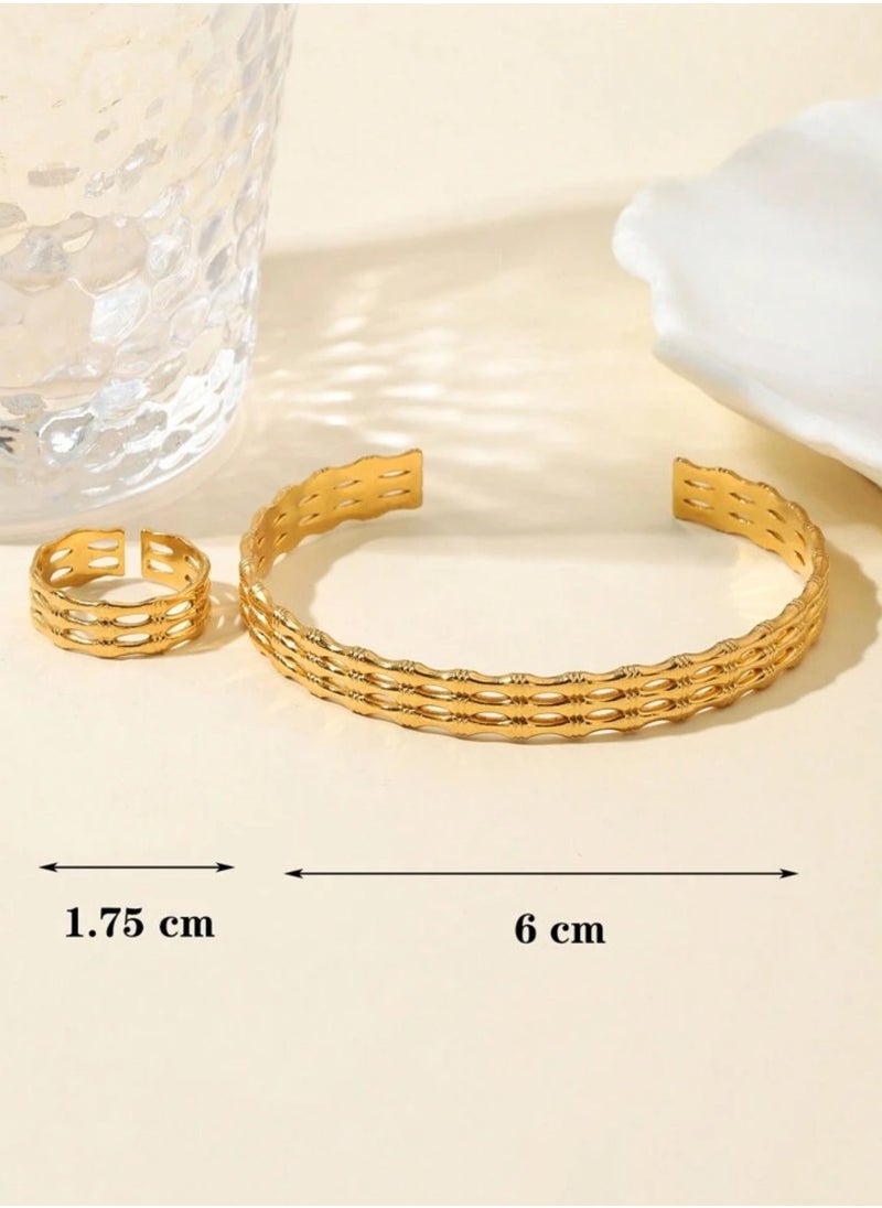 JewelryPalace Gold Plated Stainless Steel Bracelet And Ring Set  - Image 3