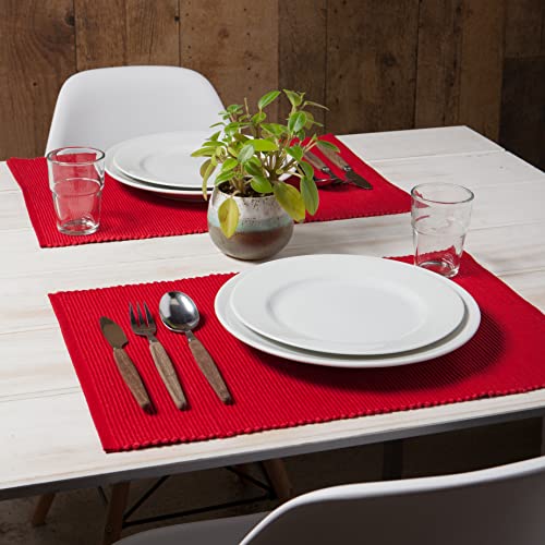 Now Designs Spectrum Placemats Ribbed Cotton, Chili Red, 19x13 inches (901495aa), Large, Set of 4 - Image 2