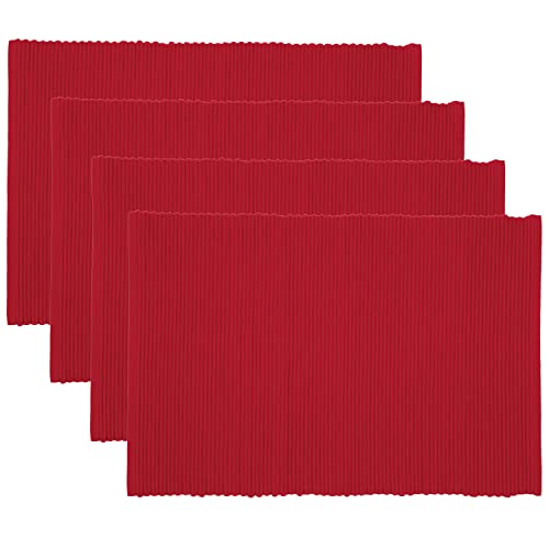 Now Designs Spectrum Placemats Ribbed Cotton, Chili Red, 19x13 inches (901495aa), Large, Set of 4 - Image 1