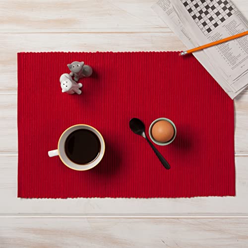 Now Designs Spectrum Placemats Ribbed Cotton, Chili Red, 19x13 inches (901495aa), Large, Set of 4 - Image 3