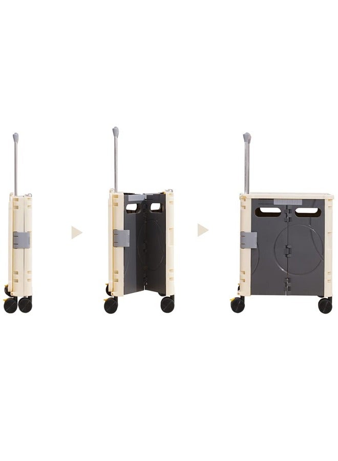 BLOOMING TIME Portable Folding Storage Trolley, Shopping Cart, 48L Large Capacity, With Wheels For Easy Movement Beige - Image 2