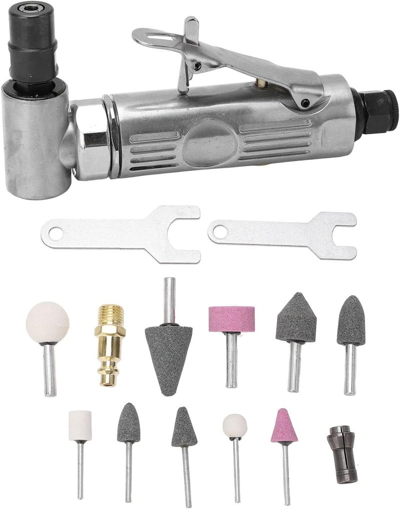 90 Degree Air Die Grinder, Pneumatic Angle Grinder with 0.3HP Motor and 20000 RPM, Right Angle Engraving Tool with 10 Grinding Heads Set for Metal Wood Tire Polishing - Image 1