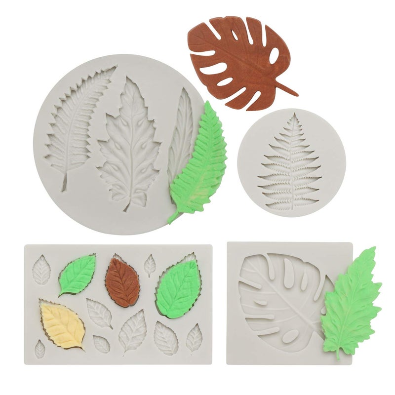 Beasea Leaf Fondant Silicone Mold 4pcs Leaf Soap Mold Rose Clay Molds Maple Pattern Mold Candy Chocolate Cake Decorating Molds for Sugar Craft