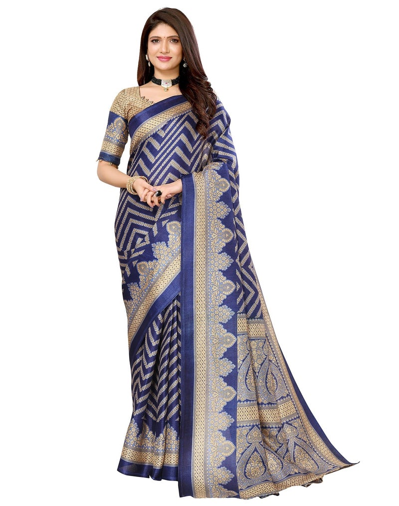 Yashika Women's Woven Printed Art Silk Saree with Unstitched Blouse Material (AZ-YS-P1-BINDU NAVY) - Image 1