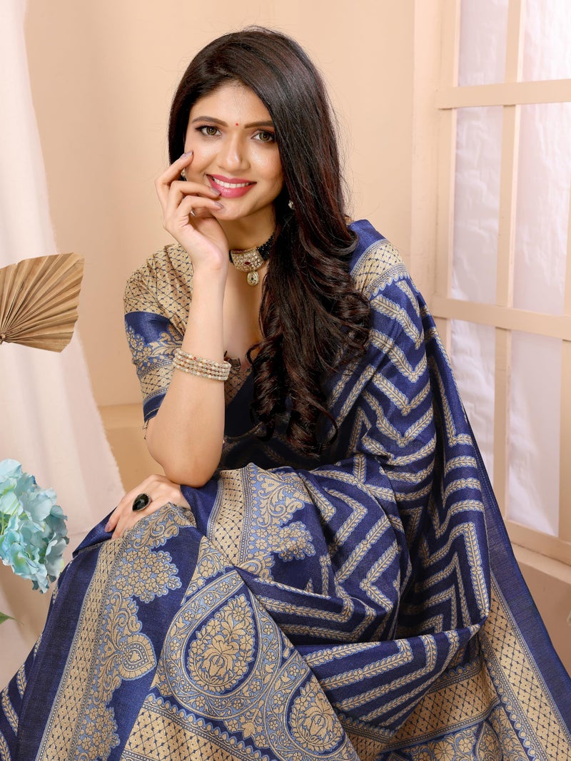 Yashika Women's Woven Printed Art Silk Saree with Unstitched Blouse Material (AZ-YS-P1-BINDU NAVY) - Image 2