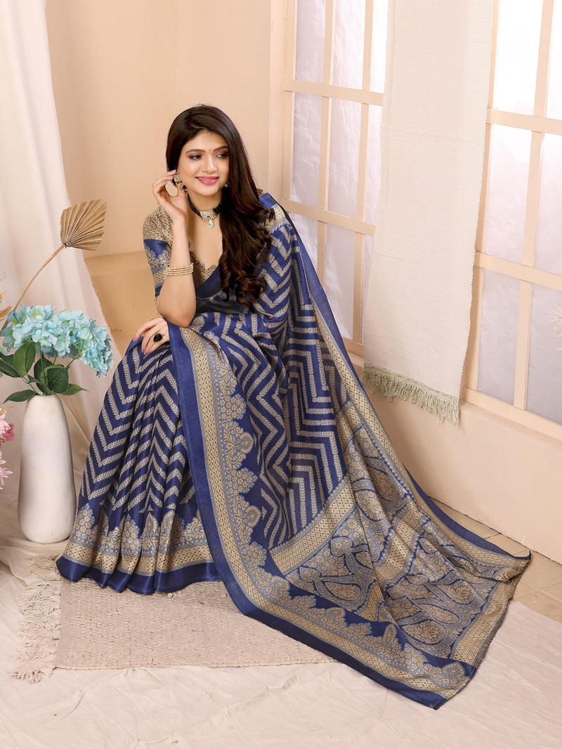 Yashika Women's Woven Printed Art Silk Saree with Unstitched Blouse Material (AZ-YS-P1-BINDU NAVY) - Image 3