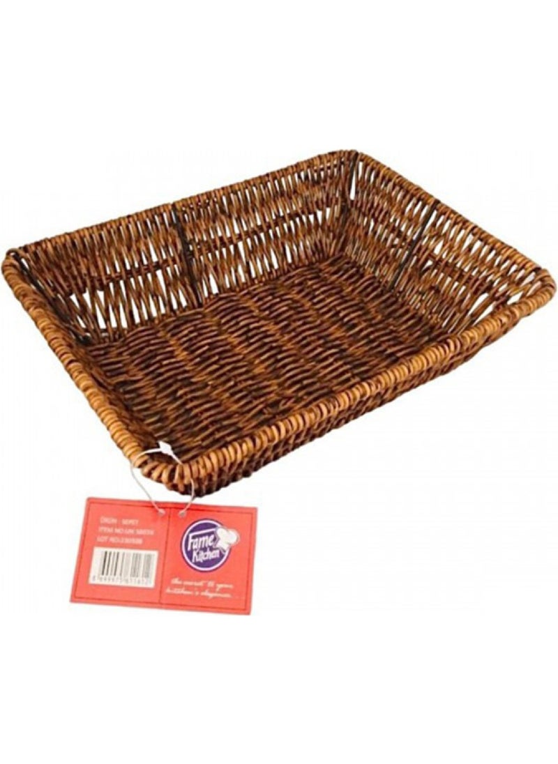 Fame Kitchen - Wicker Rectangular Basket Rattan Bread Basket - Fruit Basket 26CM x 20CM x 7cm - Image 1
