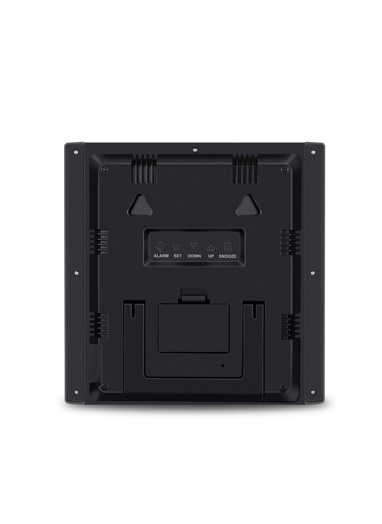 Battery powered digital wall clock with date and room temperature