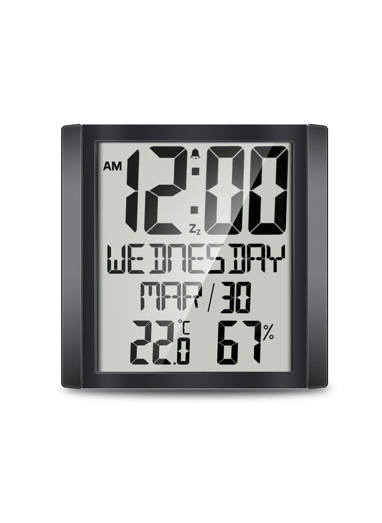 Battery powered digital wall clock with date and room temperature