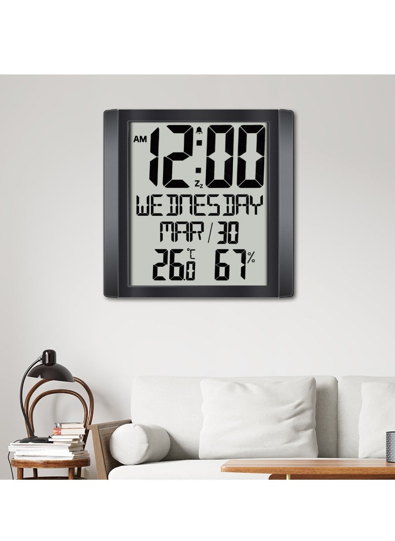 Battery powered digital wall clock with date and room temperature