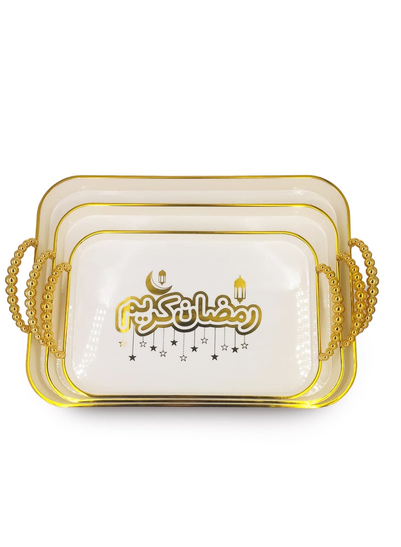 طقم من 3 صواني ميلامين للتقديم - (أبيض/ذهبي) - Image 2