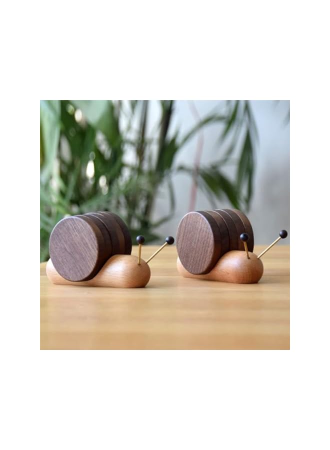 The Bros Wood Coaster Set, Snail Shape Wooden Coasters, Heat Insulation Coffee Tea Coaster for Dining Home Decor Housewarming Gift (Black Walnut) - Image 3