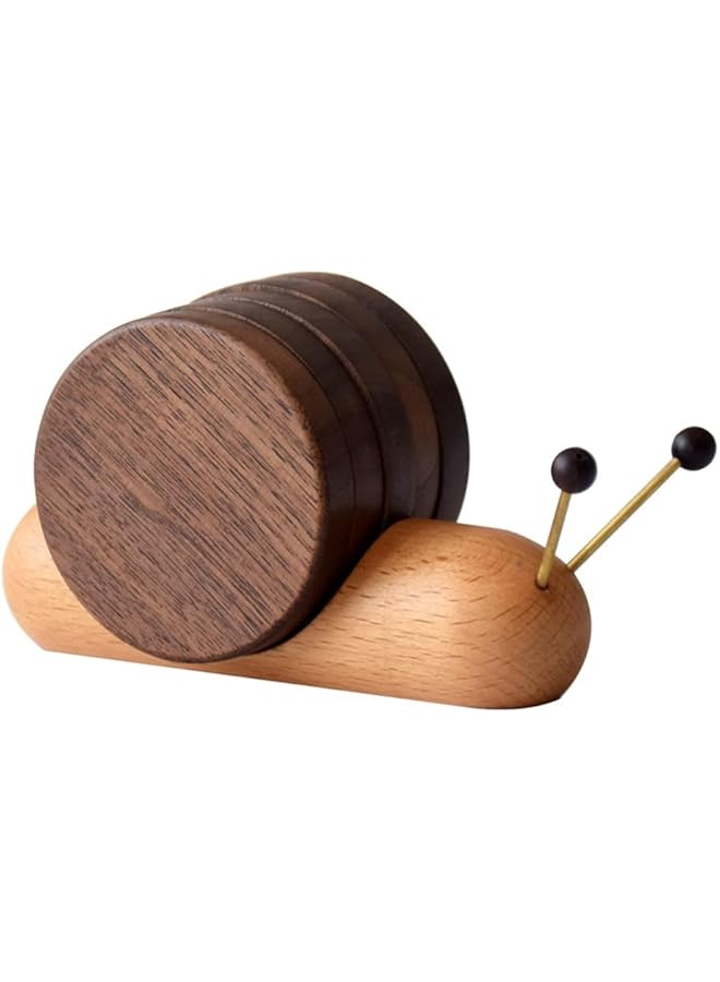 The Bros Wood Coaster Set, Snail Shape Wooden Coasters, Heat Insulation Coffee Tea Coaster for Dining Home Decor Housewarming Gift (Black Walnut) - Image 1