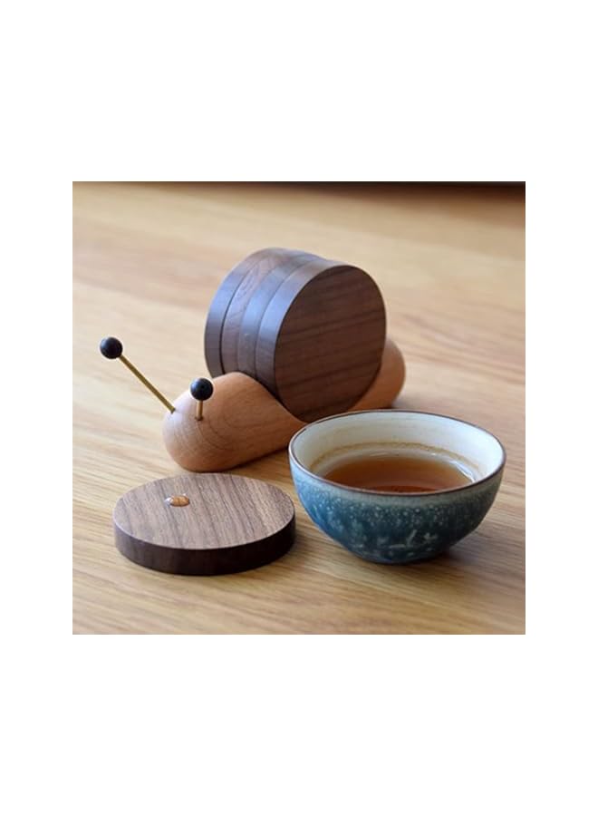 The Bros Wood Coaster Set, Snail Shape Wooden Coasters, Heat Insulation Coffee Tea Coaster for Dining Home Decor Housewarming Gift (Black Walnut) - Image 2