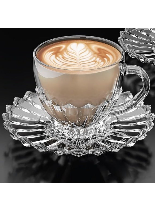 City Glass Braziliano Coffee Mug Set | Decorative Base Coffee Mug Set Comes with Serving Plate | Coffee Cup Set of 6 Mugs + 6 Serving Plates (Coffee, 110ml) - Image 1