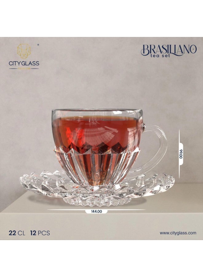 City Glass Braziliano Coffee Mug Set | Decorative Base Coffee Mug Set Comes with Serving Plate | Coffee Cup Set of 6 Mugs + 6 Serving Plates (Coffee, 110ml) - Image 2