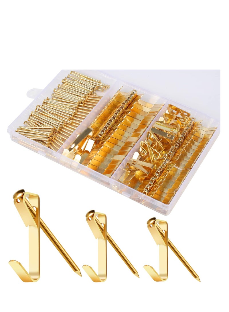 Bukela 184 Pieces Picture Hanging Kit, 20lb, 30lb, and 50lb Picture Hangers, Metal Picture Hanging Hooks with Nails, on Drywall, Wooden Wall(Gold) - Image 1