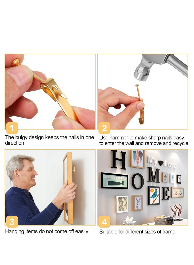 Bukela 184 Pieces Picture Hanging Kit, 20lb, 30lb, and 50lb Picture Hangers, Metal Picture Hanging Hooks with Nails, on Drywall, Wooden Wall(Gold) - Image 4