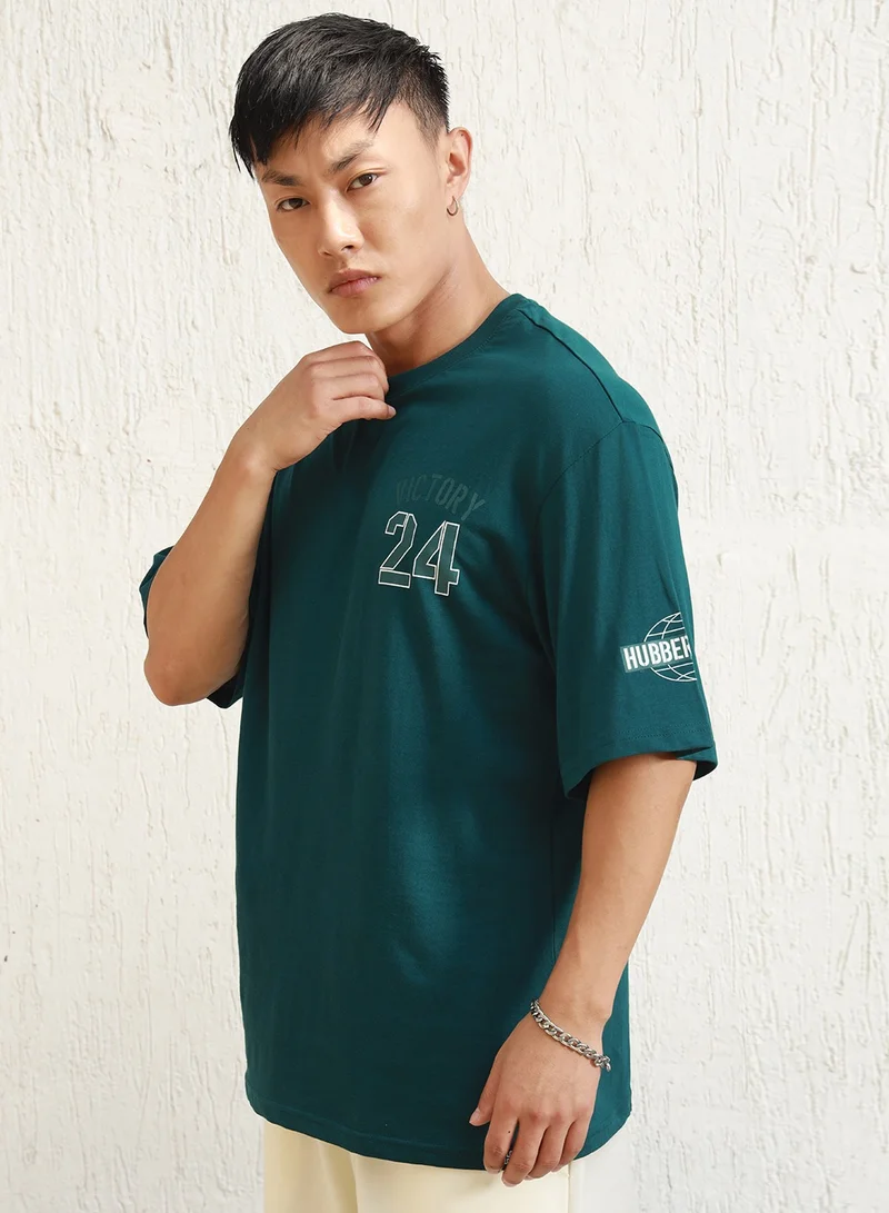 Hubberholme Typography Printed Drop Shoulder Pure Cotton Relaxed Fit T-shirt for Men