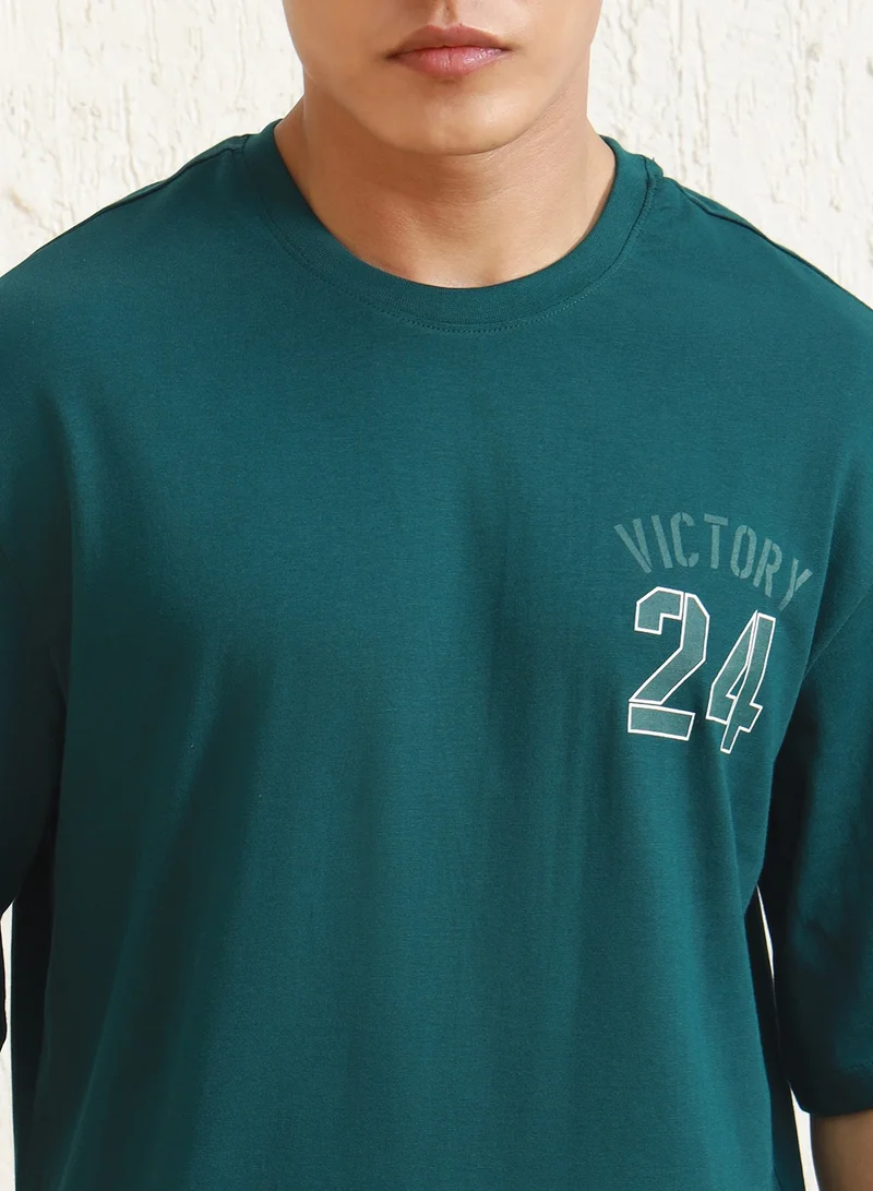 Hubberholme Typography Printed Drop Shoulder Pure Cotton Relaxed Fit T-shirt for Men