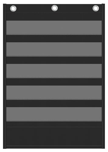 Yoink 51 Standard Pocket Chart Clear 5 Pockets with 1 Extra Storage Pocket for Classroom Word Wall and Sentence Strips Hanging Chart for Vocabulary Learning Teacher SuppliesBlack - Image 3