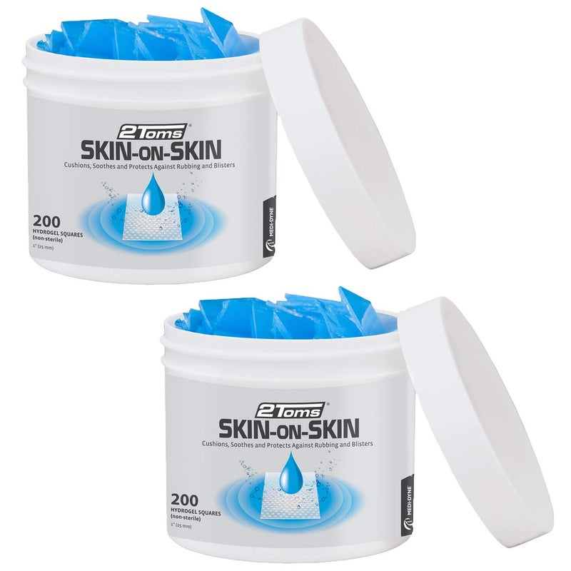 2Toms SkinOnSkin Hydrogel Squares for Blisters Chafing Stings Irritations and Pain Relief 200 1Inch Squares Twin Pack