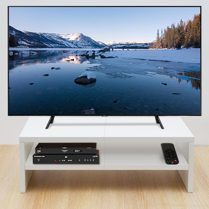 TEAMIX 2 Tier White Monitor Riser Stand, Wood Desktop Stand with storage for Laptop/PC/Printer/Keyboard, TV Stand Shelf Home Office Desk Accessories - Image 2