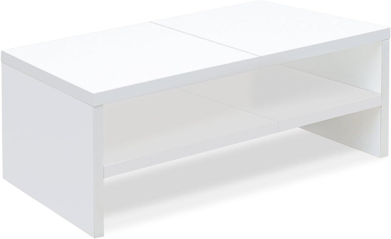 TEAMIX 2 Tier White Monitor Riser Stand, Wood Desktop Stand with storage for Laptop/PC/Printer/Keyboard, TV Stand Shelf Home Office Desk Accessories - Image 1