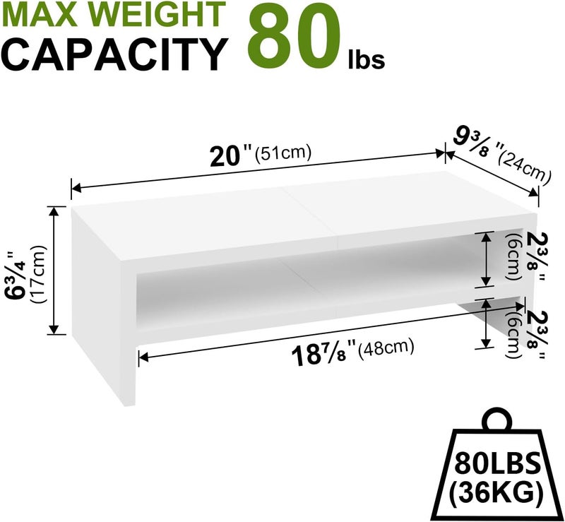 TEAMIX 2 Tier White Monitor Riser Stand, Wood Desktop Stand with storage for Laptop/PC/Printer/Keyboard, TV Stand Shelf Home Office Desk Accessories - Image 4