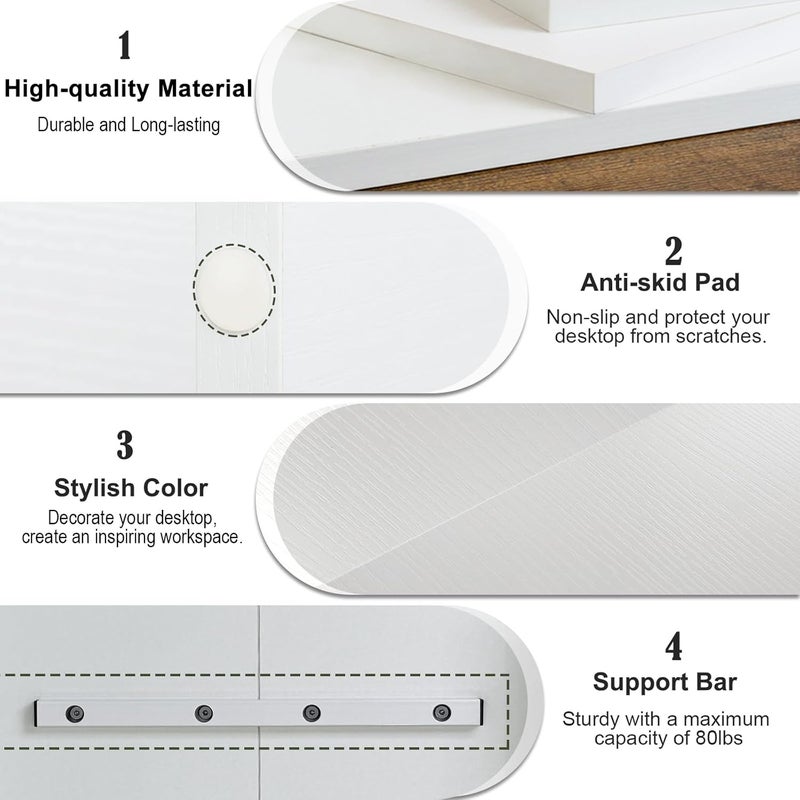 TEAMIX 2 Tier White Monitor Riser Stand, Wood Desktop Stand with storage for Laptop/PC/Printer/Keyboard, TV Stand Shelf Home Office Desk Accessories - Image 5