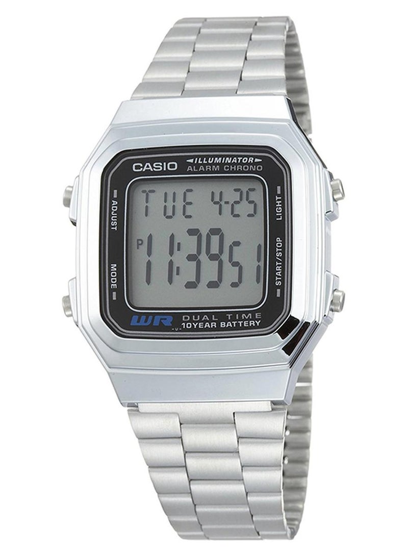 CASIO Men Stainless Steel Digital Watch A178WA-1ADF - 34 mm - Silver - Image 1