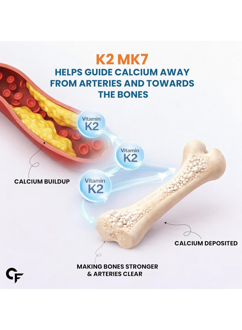 كارباميد فورتي كارباميد فورت فيتامين د3 ك2 MK7 | مكمل نباتي نباتي بفيتامين D3 مصدر الحزاز مع فيتامين K2 MK7 ميناكينون - 120 قرصًا نباتيًا - Image 5