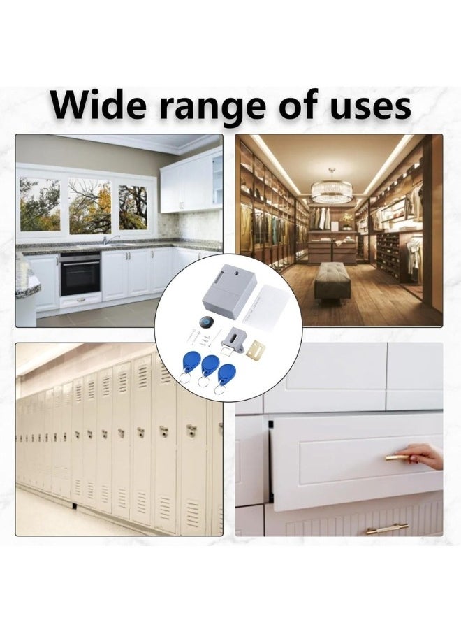 Smart Closet Lock, Invisible Lock with 3 Key Chains and 1 Card, No Holes, Electronic RFID Card Hole, for Sauna Libraries, Factories and Offices, Safe Box
