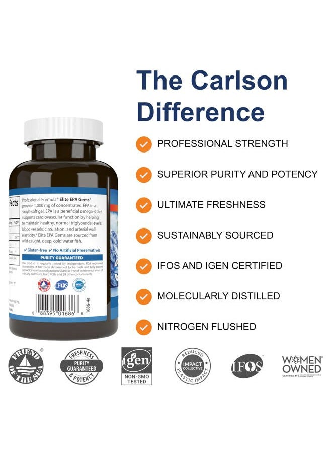 Carlson - Elite EPA Gems, 1000 mg EPA Fish Oil, Wild-Caught, Norwegian Fish Oil Supplement, Sustainably Sourced, Helps Maintain Healthy Triglyceride Levels, 60 Softgels - Image 1