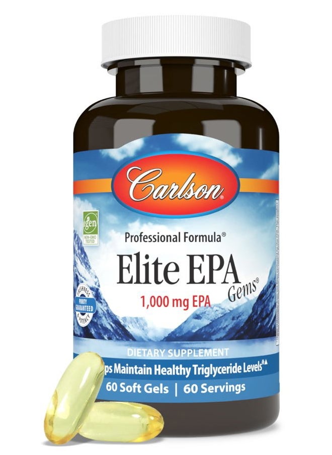 Carlson - Elite EPA Gems, 1000 mg EPA Fish Oil, Wild-Caught, Norwegian Fish Oil Supplement, Sustainably Sourced, Helps Maintain Healthy Triglyceride Levels, 60 Softgels - Image 1