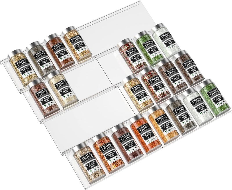 UREVO 4 Tier Spice Drawer Rack - Expandable Clear Acrylic Organizer (2 Sets) - Image 1