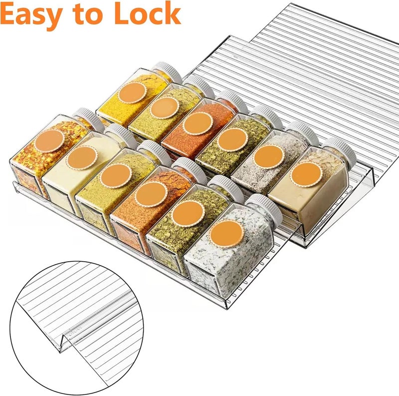 UREVO 4 Tier Spice Drawer Rack - Expandable Clear Acrylic Organizer (2 Sets) - Image 5