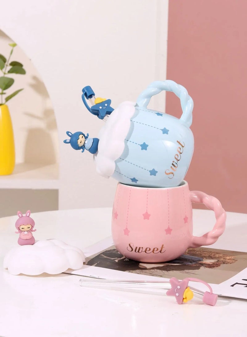 AROAQ Girly Heart Mug with Straw Lid Creative Couple Gift Ceramic Cup for Girls - Image 2