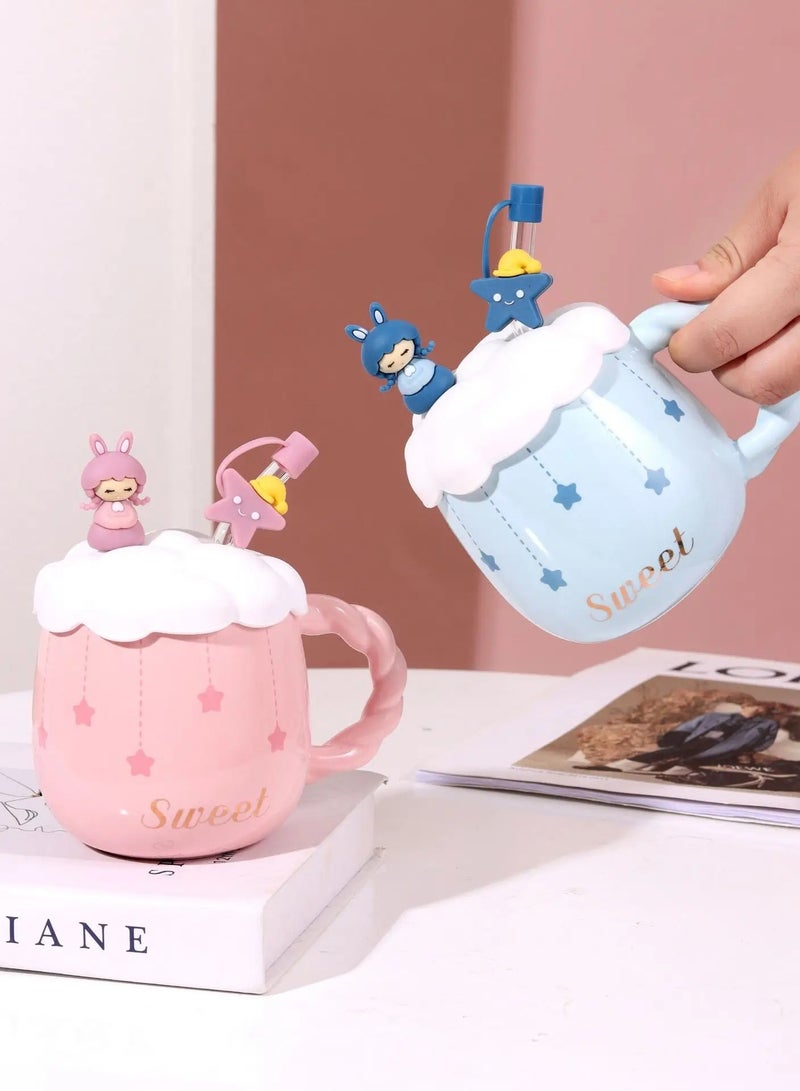 AROAQ Girly Heart Mug with Straw Lid Creative Couple Gift Ceramic Cup for Girls - Image 3