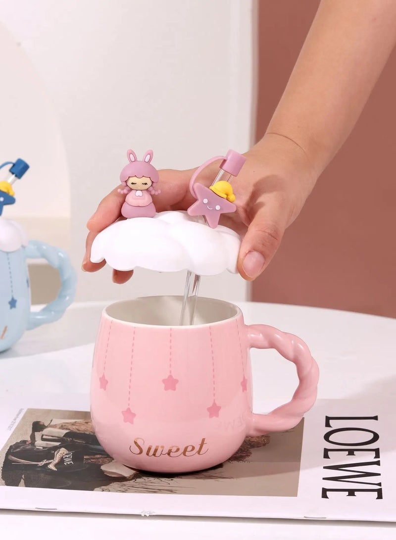 AROAQ Girly Heart Mug with Straw Lid Creative Couple Gift Ceramic Cup for Girls - Image 5