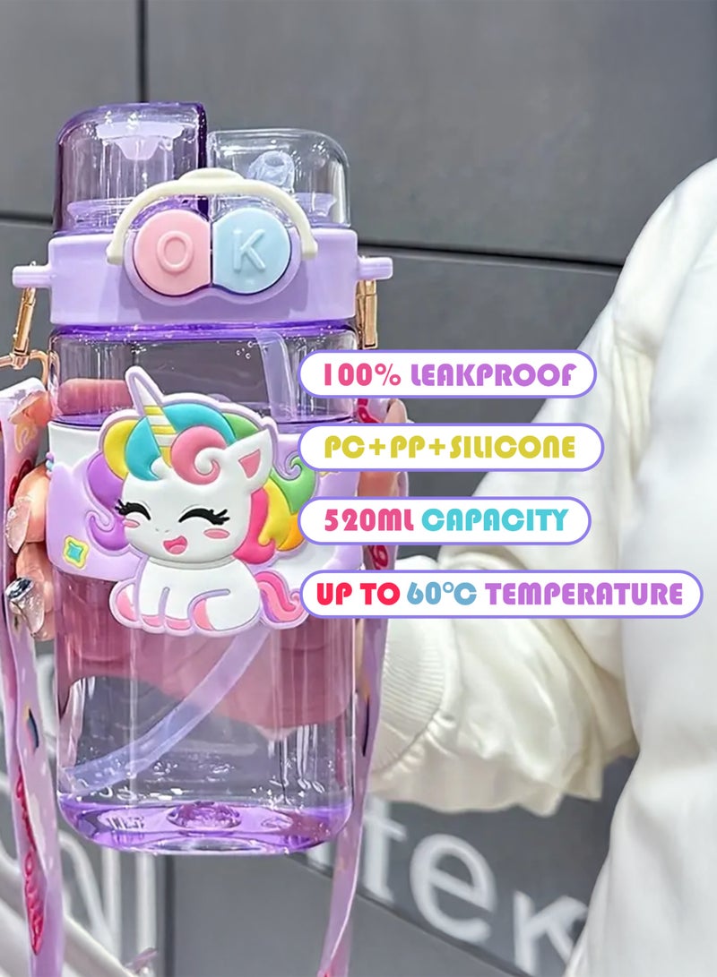 توشيونيكس زجاجة مياه للأطفال سعة ٥٢٠ مل - كوب شرب برسومات كرتونية لطيفة مع حزام | زجاجة شرب متينة للأطفال الصغار، خالية من مادة BPA، مانعة للتسرب، للمدرسة | زجاجة مياه للأطفال للعودة إلى المدرسة | زجاجة مياه سهلة الشرب للأولاد والبنات - Image 3