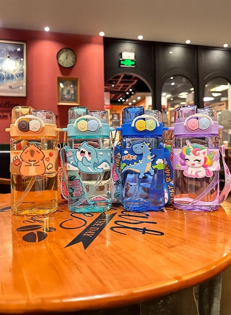 توشيونيكس زجاجة مياه للأطفال سعة ٥٢٠ مل - كوب شرب برسومات كرتونية لطيفة مع حزام | زجاجة شرب متينة للأطفال الصغار، خالية من مادة BPA، مانعة للتسرب، للمدرسة | زجاجة مياه للأطفال للعودة إلى المدرسة | زجاجة مياه سهلة الشرب للأولاد والبنات - Image 5