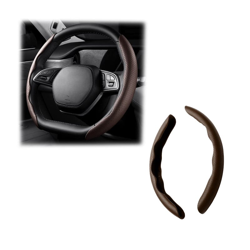 LoyaForba Car Steering Wheel Cover Universal 15 Inch Leather Segmented Auto Steering Wheel Protector AntiSlip and Soft Breathable Car Interior Accessories for Most Vehicle SUV Truck Brown