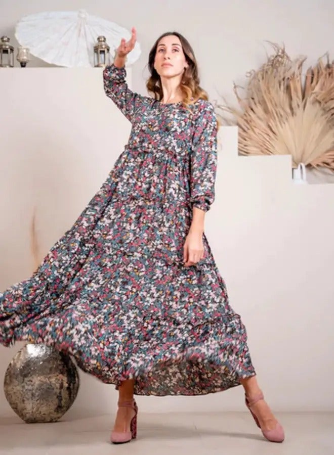Ideal Blossom Bliss: Multicolor Floral Fiesta Maxi Dress - Image 1