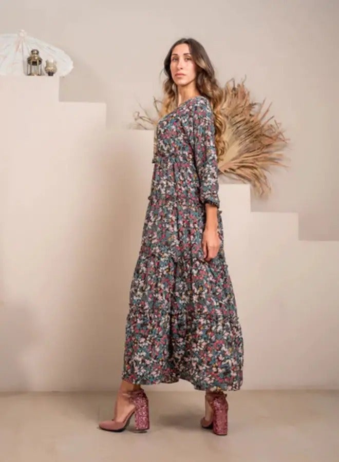 Ideal Blossom Bliss: Multicolor Floral Fiesta Maxi Dress - Image 3