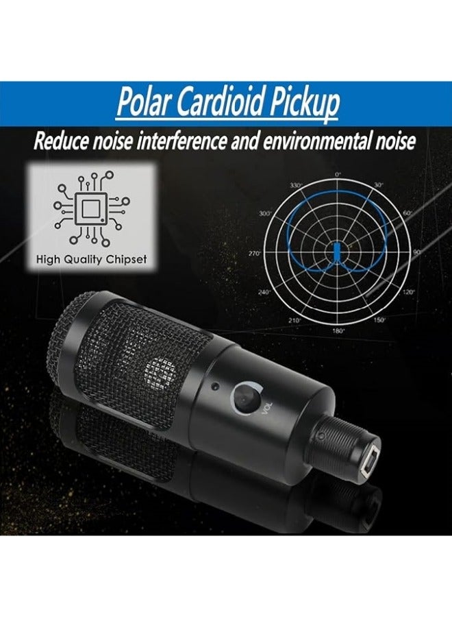 USB Microphone Plug and Play, Capacitor Microphone Cardioid Pickup PC Laptop Recording Microphone Portable and Lightweight, Microphone Set with Stand External Microphones - Image 3
