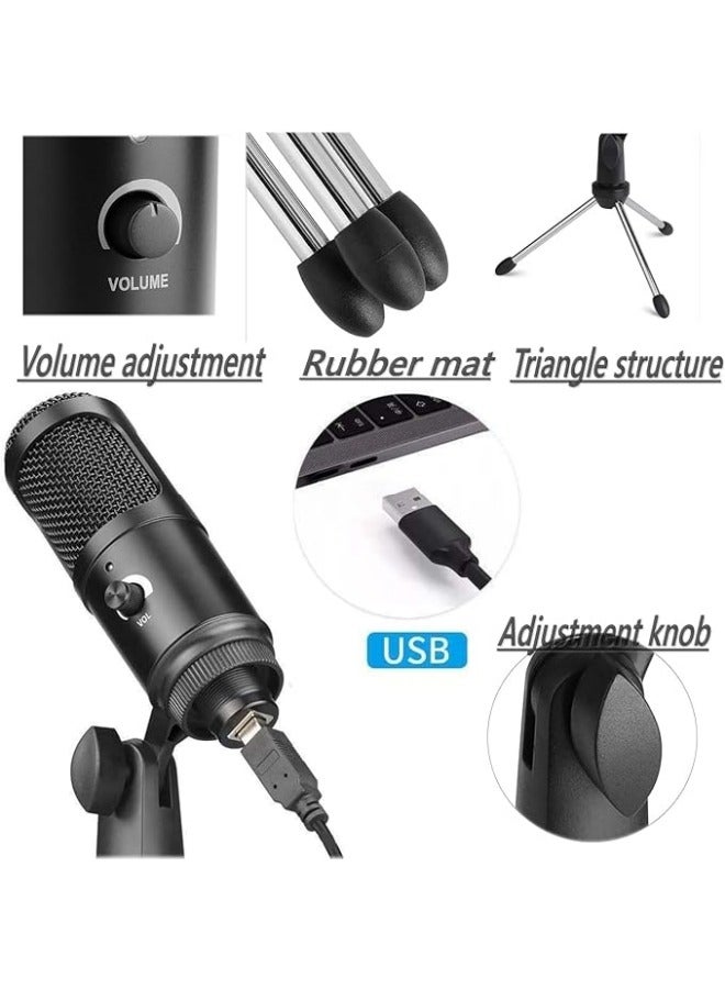 USB Microphone Plug and Play, Capacitor Microphone Cardioid Pickup PC Laptop Recording Microphone Portable and Lightweight, Microphone Set with Stand External Microphones - Image 2