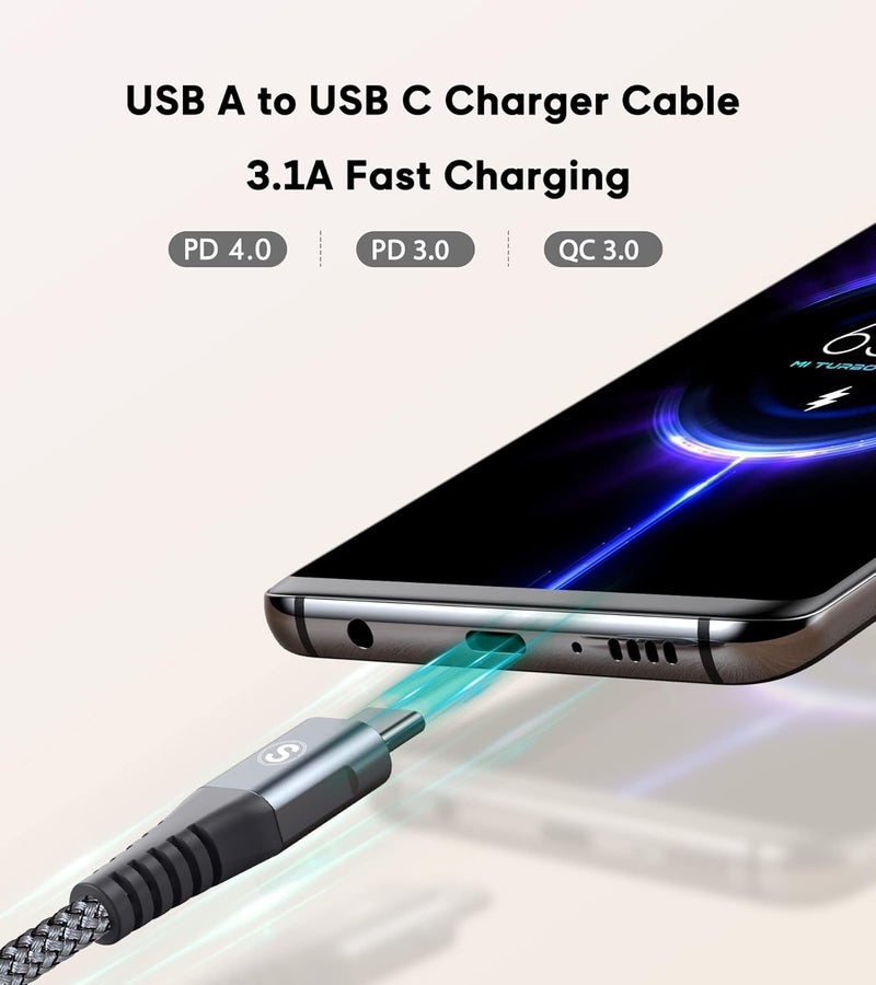 sweguard Type C Cable [2-Pack,1M], Nylon Braided Fast Charging USB-C Cord for iPhone 17 16 15 Pro Max,Galaxy S25 S24 S23 S22 S21 S20 S10 A54 A53 A52 A15 Pixel 9 8 LG Moto - Image 4